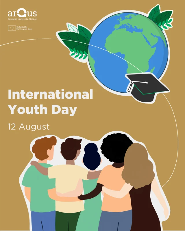 📅 Today is #InternationalYouthDay! 👫

This year’s theme, “#Youth Leading the #GreenTransition”, highlights the vital role of young people in advancing #ClimateAction and shaping a more #sustainable future. 🌱

At #Arqus, we are committed to empowering young people through interdisciplinary learning, #mobility opportunities and collaborative #research, recognising that their ideas and leadership are essential for building global solutions.

From the "Tell Your Mobility Story" contest to the Student co-design projects, young voices lie at the heart of our mission, and we work every day to support their efforts to create a better, greener future. 🌍✨

💛 Let’s keep empowering the #future by giving young people a voice‼️ #Youth4Sustainability  #YouthDay